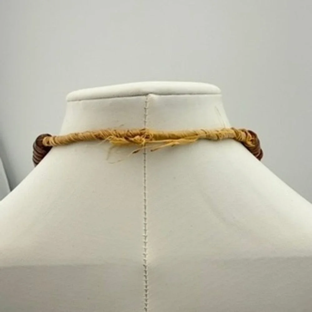 Vintage African Trade Beads Bauxite Clay Disc Heishi Strand Natural Raffia Cord